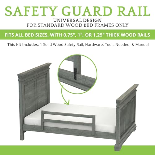 Image of Safety Guard Rail for Baby, Kids, and Children - Solid Wood Safety Bed Rail for Toddlers - Easy Installation - Premium Protection for Bunk, Twin, Full, Queen and King Size Beds - (Brushed Grey)