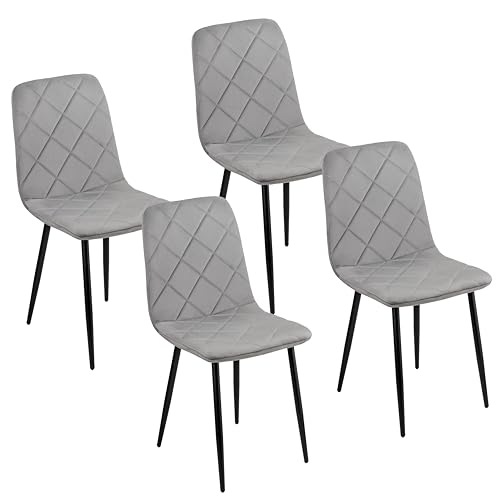 Baroni Home set di 4 Sedie Moderne con Rivestimento in Velluto e Gambe in Ferro Nero, Poltrona da Soggiorno, Camera da Letto, Sala da Pranzo, Grigio, 52x44x85 cm