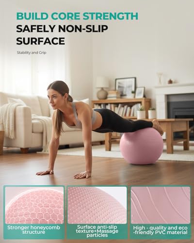 Image of Gruper Yoga Ball, Extra Thick Exercise Ball for Workout Pregnancy Stability - 4 Sizes Anti Burst Balance Ball for Yoga, Pilates, Fitness, Birthing, Physical Therapy - Includes Pump