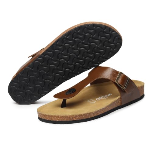 Image of YOHO Sandals for Men | Leather Thong Sandals with Cork Footbed for Daily Wear- SDL