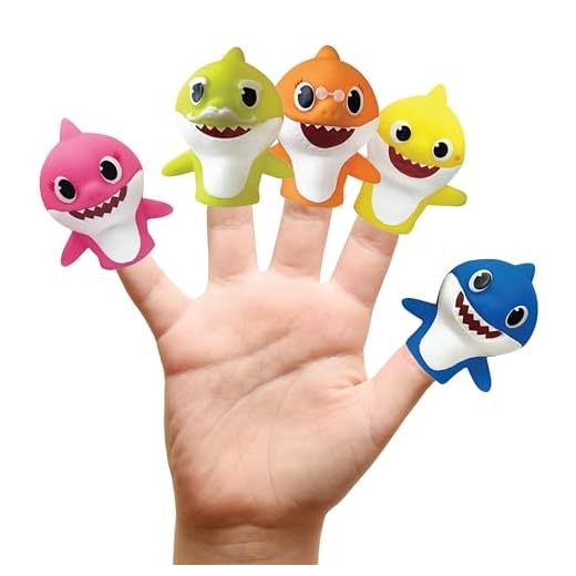 Nickelodeon Baby Shark 5 Pc Finger Puppet Set - Party Favors, Educational, Bath Toys, Story Time, Beach Toys, Playtime,5 Count (Pack of 1)