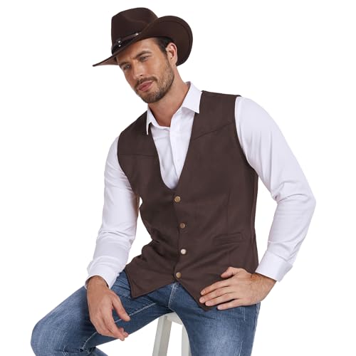 American Trends Western Vest for Men Casual Cowboy Faux Suede Leather Suit Waistcoat Medieval Renaissance Vests2