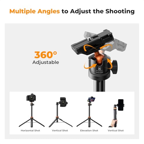 Image of K&F CONCEPT MS08 62'' Phone Selfie Stick Tripod, 2-in-1 Extendable Cell Phone Tripod Stand with Remote, 360 Ball Head Camera Tripod Compatible with DJI Osmo Pocket 4 /3 GoPro 13 /12 iPhone17.