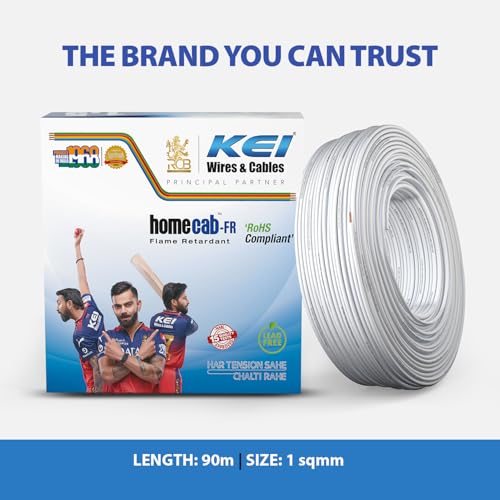 Image of KEI WIRES & CABLES Homecab 1 sqmm 1 Core Copper Flame Retardant House Wire PVC Insulated Cable for Domestic & Industrial Electrical Wiring (White, 90m)
