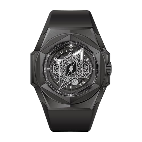 REEF TIGER Brand Luxury Black Shark Hexagon Skeleton Mechanical Watch for Men Automatic Rubber Band Wristwatch for Gent RGA6908 (RGA6908-BBB)
