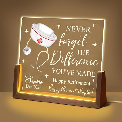 MAHOMAY Personalized Happy Retirement Nurse LED Night Light, Custom Name Medical Lamp,...