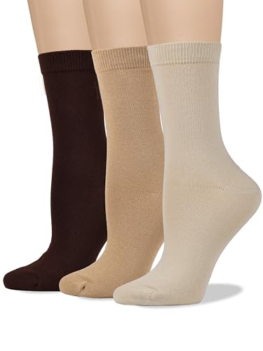 COTTON DAY Womens Soft Combed Cotton Dress Socks Seamless Toe (Beige Brown Cocoa 6-9)