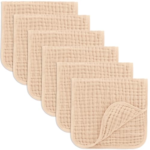 Comfy Cubs CC-BC6 Muslin Burp Cloths, Cream, 20"x10", 6-Layer, 100% Cotton, Pack of 6 - 2