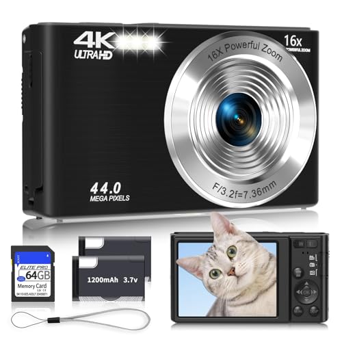 Digital Camera 4K, Upgrade Black Cameras for Teens, Autofocus...