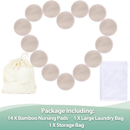 Image of wegreeco Nursing Breast Pads (14 Pack) + Laundry Bag & Travel Storage Bag, 4.7 inch - Washable & Reusable Breastfeeding Nursing Pads (Rose Gold, Large, Plain Shape)