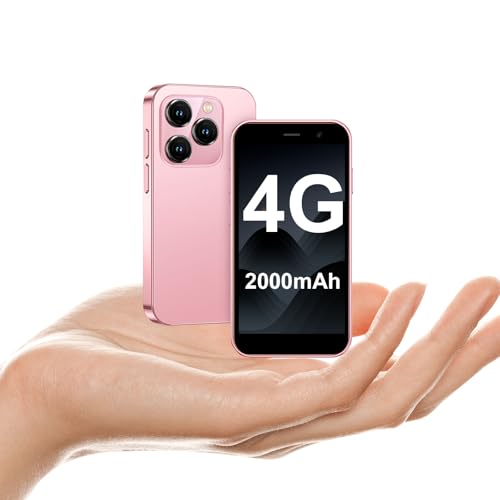 4G ミニスマートフォン、3.0 インチ HD スクリーン、クアッドコア デュアル SIM、2000mAh アンロックド キッズフォン (ピンク)