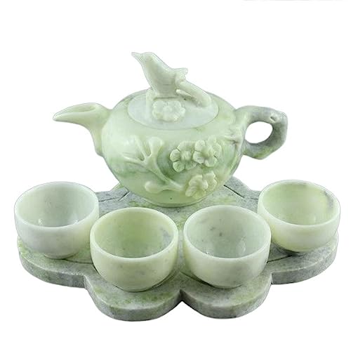 5pc Natural Dragon Jade Teasets Gongfu Teaware Chinese Tea Ceremony Jades Stone Kung Fu Teaset