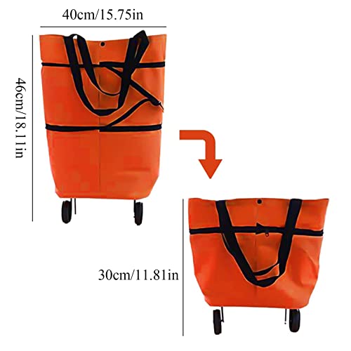 2 in 1 Faltbarer Einkaufstüten, Einkaufstrolley mit 2 Rädern Wiederverwendbar Einkaufstaschen für Hause Supermarkt -Red – Bild 3