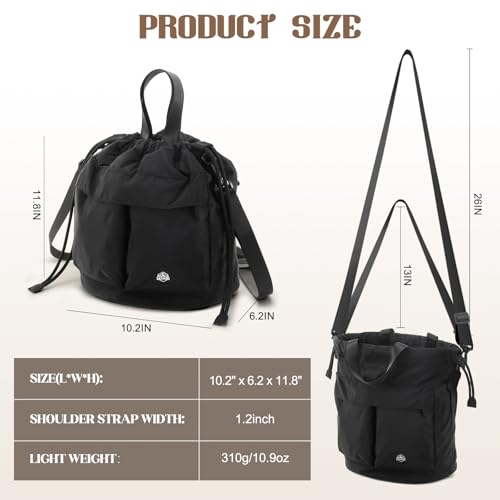 Bucket Bag for Women Super Lightweight Tote Handbag Nylon Crossbody Bag Drawstring Hobo for Travel Hiking Music Festival2