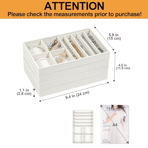Image of ProCase Stackable Jewelry Organizer Trays for Drawers, Jewelry Drawer Inserts Container Display Case Storage for Earring Necklace Rings Bracelet with Removable Dividers -Warmwhite, 4 Layers