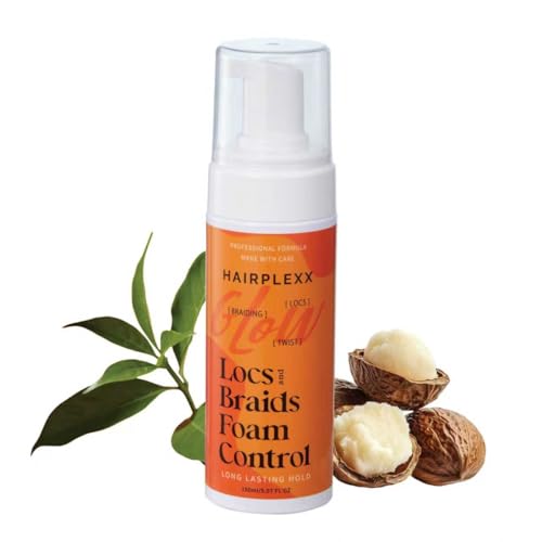 Glow Locs & Braids Foam Control – Frizz Taming & Fast-Drying Styling Mousse for Braids, Locs & Twists –Long-Lasting Hold – Tea Tree Leaf & Castor Oil for Deep Scalp Care 5.07 Fl Oz