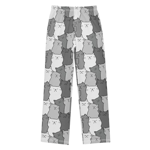 Boys' Pants Cartoon Cat Gray Long Bottoms Jogger Pants Elastic Waist Trousers with Pockets S-XL