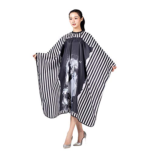 KAHOT Salon - Capa profesional para peinar el cabello, para adultos, tendencia a la moda, corte de pelo, peluquería, impermeable, a rayas, barbero, Wai, tela (rayas negras) Cover