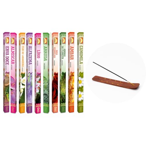 Kit 10 Incensos Massala Indianos + 1 Incensário Madeira – Aromate...