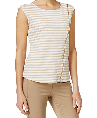 Calvin Klein Women's S/L Textured-Stripe Top with Zip
