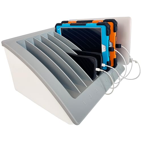 Plugsharge 8-Device Laptop & Tablet Charging Station for Classroom, Office & Library, Chromebook & iPad Charging Rack with Surge Protection, Cable Management & Numbered Slots, Fits Devices Up to 15.6'