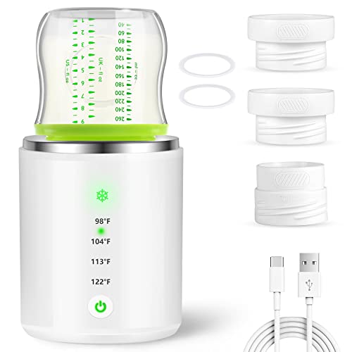 Image of Bottle Warmer, Portable Bottle Warmer, Wireless Travel Baby Bottle Warmer with 3 Adapters, for Breast Milk or Infant Formula, 3 Minutes Quick Heat/Precise Temperature Control/Beep Reminder