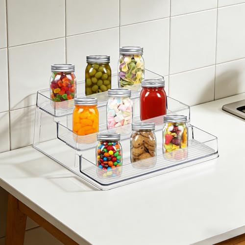 Clear 3-Tier Spice Rack, 2 Pack Acrylic Spice Organizer for Cabinet, No Assembly Spice Rack Organiser for Condiment, Seasoning, Deep Kitchen Storage for Inside Cupboard - Image 6