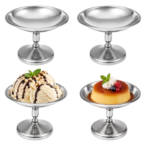 Mocifa 4 Pièces Coupe à Glace Inox Sur Pied, Coupelle à Glace, 9.8 x 7.3 cm