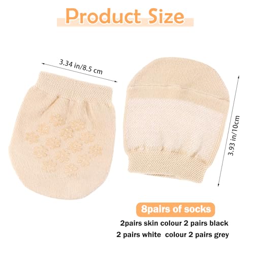 Women's Toe Socks for Mules, 8 Pairs No Show Liner Half Socks, Toe Topper Covers, Seamless Non-Slip Invisible Grip Liners for Women (4 Colors)2