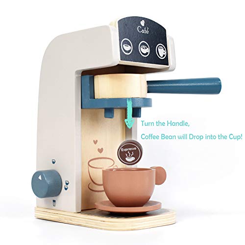 Little Log Holz Kaffeemaschine Set, Kaffeemaschine Spielset - Holz Deluxe Spielküchenset mit Zubehör (13 Stück) – Bild 4