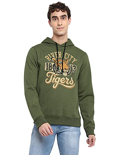 Image of Deniklo Men Polyester Fleece Printed Sweatshirt with Hoodie