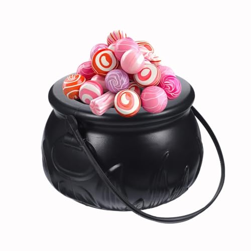 Hqkfuybl Halloween Candy Bowl, Black Candy Bowl, Large Witch Cauldron Pot Bucket for Halloween Decorations - Black (Black A, 32cm) (Black B, 14cm)
