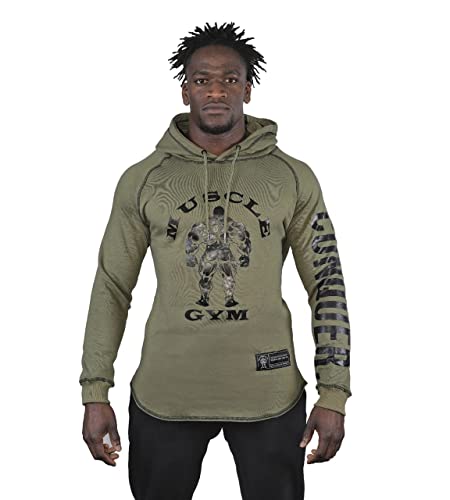 MUSCLE GYM Work Hoodies for Men - 100% Cotton French Terry Lightweight Gym Hoodies Men Olive Green