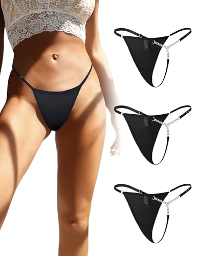 Image of comeondea G String Thongs for Women Rhinestone T-back Tangas Mesh Underwear | Low Rise Micro G-string Underwear Shine Cheeky Bikini, Adjustable Waist, Sheer Mesh, Plus Size, Sexy Lingerie, XS-4XL