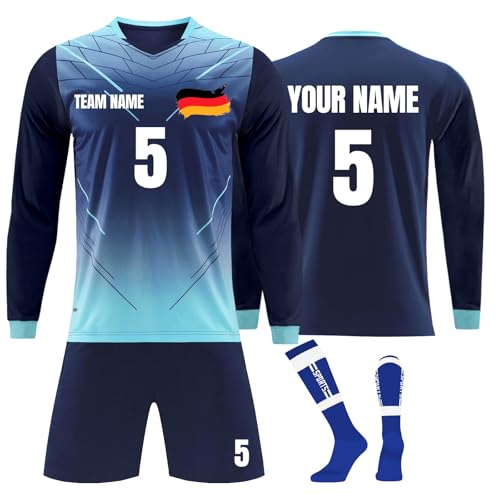 Personalisiert Fußball Trikot für Kinder Erwachsenen,Lange Ärmel Fußball T-Shirt Shorts Socken Sets mit Namen Nummer Team Name Personalisiert Fußball Trikot für Kinder Erwachsenen,Lange Ärmel Fußball T-Shirt Shorts Socken Sets mit Namen Nummer Team Name