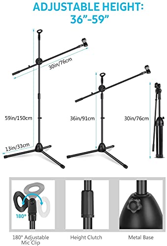 Image of Amazon Brand - Solimo Mic Stand with Boom Arm & Stable Tripod Base Professional mic stand | Universal Clip Holder | Ideal for Podcasting, Singing, Studio & Stage Performance