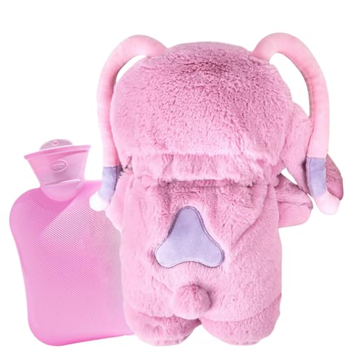 Fluffy Wärmflasche Sti-tch Wärmflasche Wärm-flasche Kuscheltier Cartoon Heißwasserflasche für Kinder Hot Water Bag Herausnehmbarer Innenbehälter Handwärmer für Kinder & Erwachsene (Rosa)