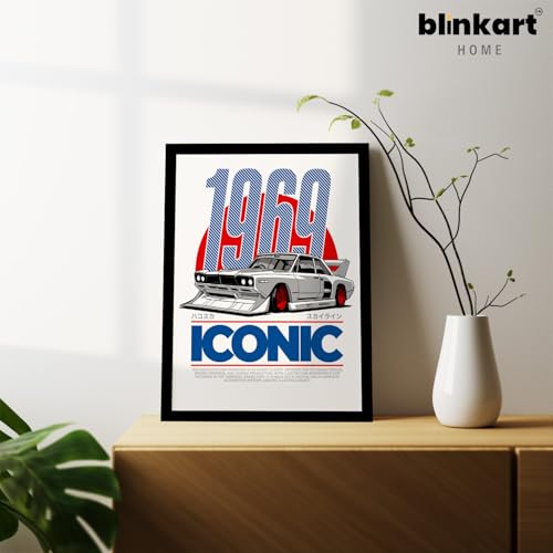 Image of BLINKART Nissan Skyline (1969) CarFramed Posters Gift Items Boys Room Wall Decoration Bedroom Office Studio Synthetic Wood Frame & Acrylic Glass Ready to Hang - 12x8 Inch, (A4 Size) - CAR-175