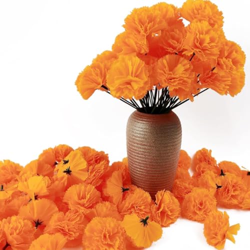 Flores artificiales de caléndula con tallos para centros de mesa estables sin marchitar 4