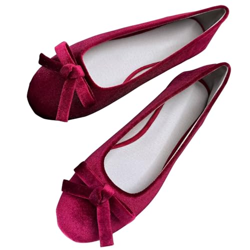 Image of TN TANGNEST Women's Velvet Flats Round Toe Ballet Shoes | Elegant Bowknot Flats Comfortable Casual Slip On Flats for Work
