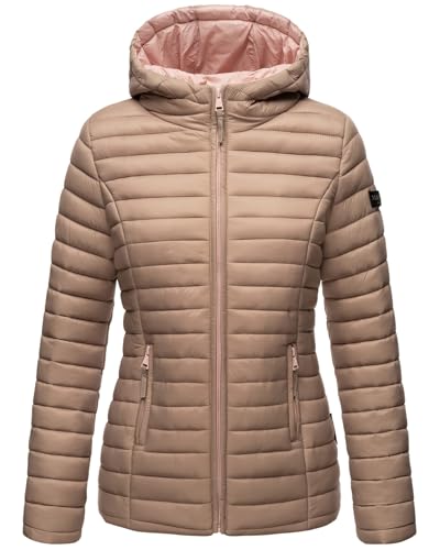 MARIKOO Damen Steppjacke Übergangsjacke gesteppte Jacke mit Kapuze Frühjahr Stepp B857 [B857-Asr-Taupe-Gr.XS]