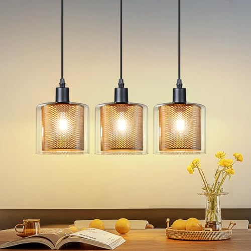 ZMH Lámpara de techo LED Lámpara Colgante Blanco Kit de 3 llamas vidrio y metal...