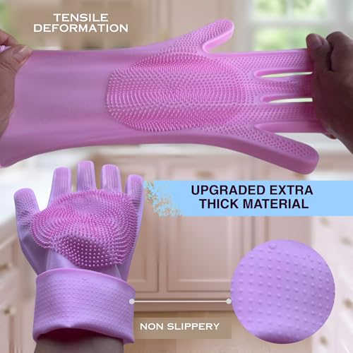 Image of Grooming Gloves for Cats & Dogs - Pet Hair Removal Glove, Silicone Brush for Dog or Cat Washing, Puppy Bath Supplies for Shedding Cleaning Bathing & Massage, Fur Remover Mitt, Shower Shampoo Scrub