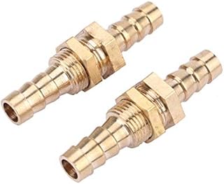 Brass Bulkhead Pipe Fitting, Akozon Brass Barbed Bulkhead Fitting 2 Pcs Hose Barb Brass Coupler Connector Adapter(8mm)