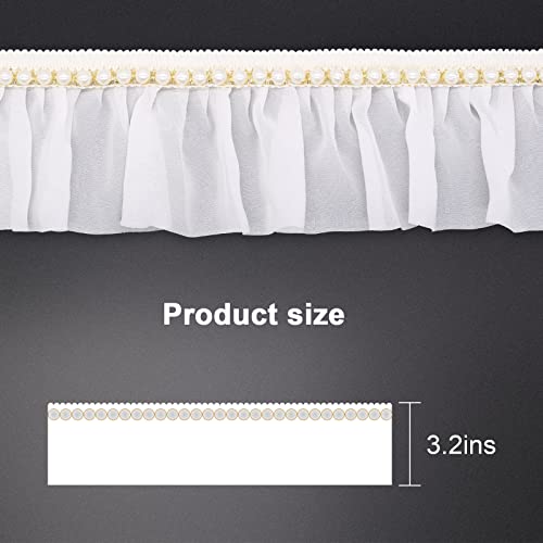 Bit.fly 4 Yard Chiffon Ribbon Pearl Trim Sewing Lace Edge 3 Inch Width Ruffled Pleated Trim For Applique Trimming Dress Home Diy Crafts #TOP4