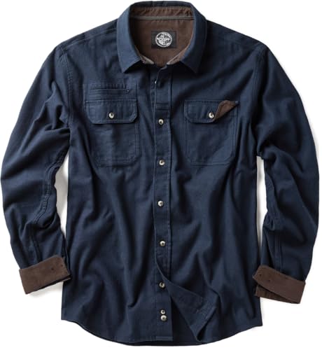 CQR Men's 100% All Cotton Button Down Flannel Shirts, Long Sleeve Brushed Warm Soft Casual Outdoor Plaid Shirt, Suede Navy, Medium