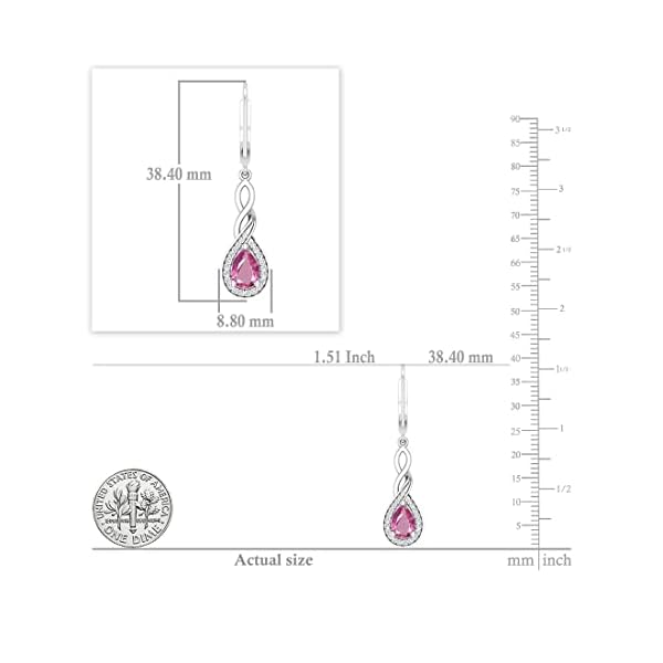 Dazzlingrock Collection 7x5mm Pear Lab Created Pink Sapphire & Round White Diamond Classic Halo Swirl Lever Back Dangle Earrings for Women in 925 Sterling Silver - Image 6