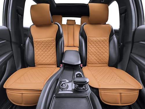Image of Elantrip Car Seat Cover Full Set Leather Car Seat Protector Universal fit for Most Cars SUVs and Trucks Water Proof Front and Rear Seat Protector Whiskey Color