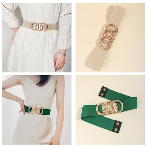 YOU&M Women's Stretch Chic Elastic Corset Waist Belt with Gold Buckle Comfort for Dress Belt Wedding2