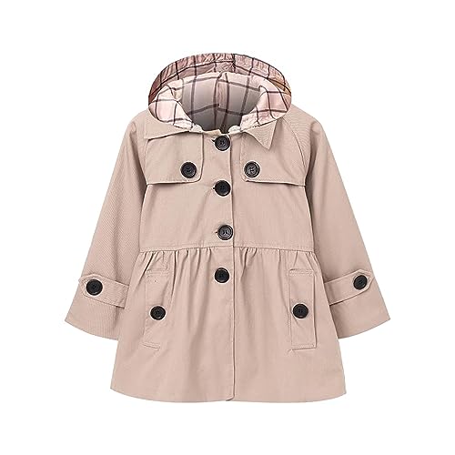 Kids Girls Outdoor Windproof Jacket Solid Color Button Hoodie Snow Clothing Fall Winter Jacket Sports (Khaki, 5-6 Years)